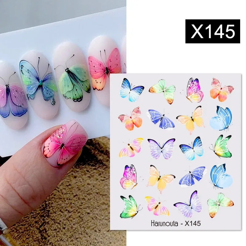 Harunouta Water Decals Ink Blooming Flower Leaves Transfer Nail Stickers Butterfly Love Heart Design Slider Watermark Decoration-Nail Inspo