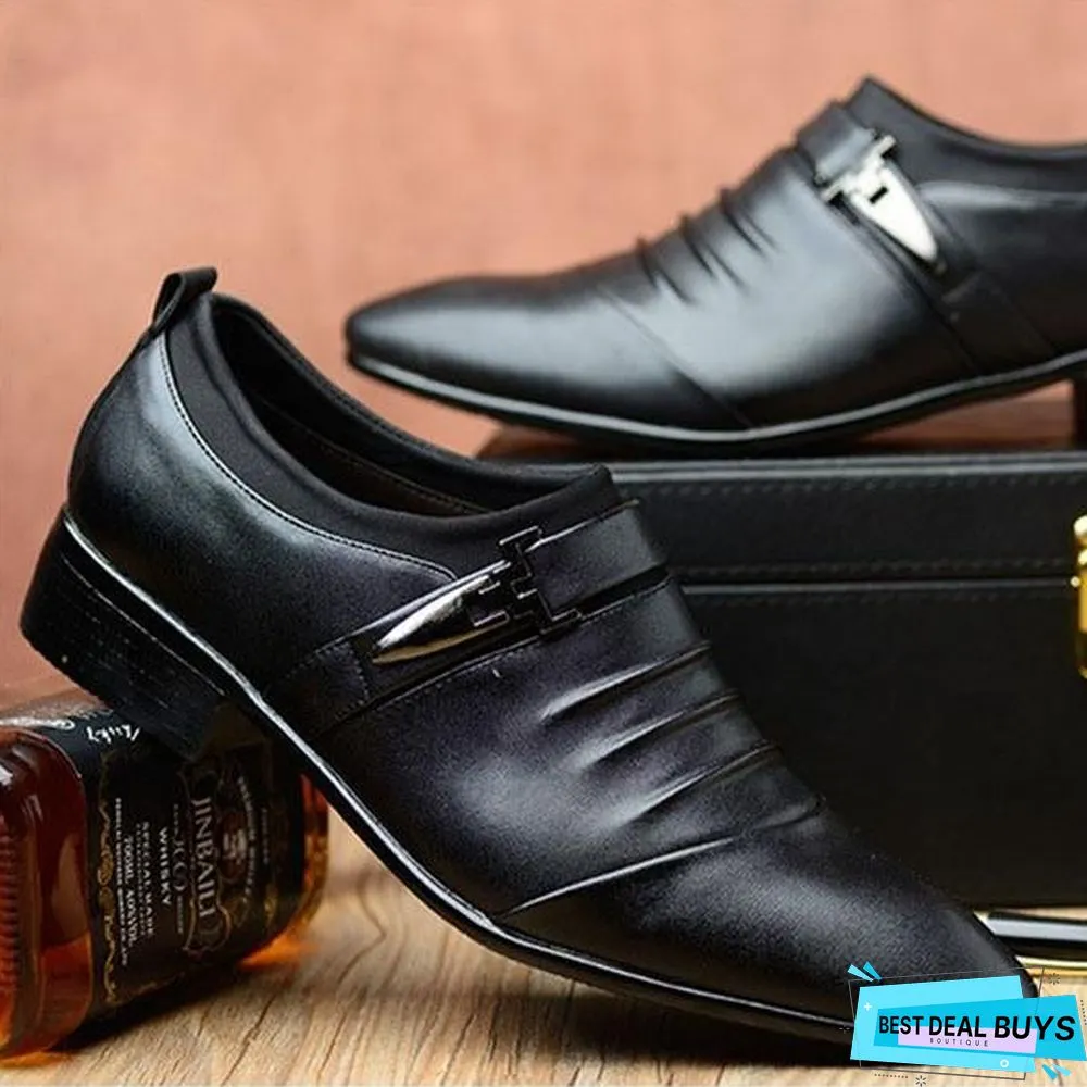 Men Pu Leather Pointed Toe Flat Slip-On Business Wedding Oxfords Shoes