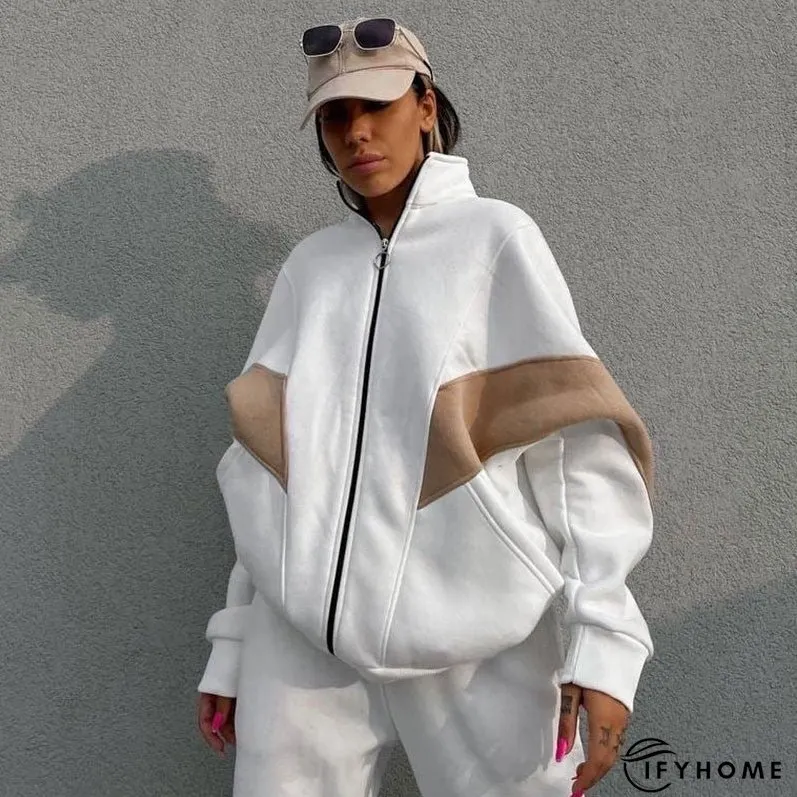 Joskka Autumn Winter Two Piece Sets Tracksuit Women Long Sleeve Zippered Cardigan Leisure Pant Suit Warm Loose Sportswear Outfits | IFYHOME