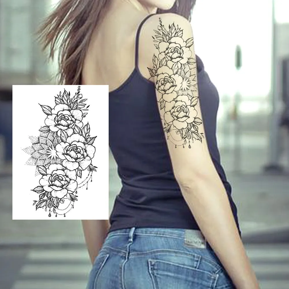 Realistic Sexy Peony Tattoos Temporary Women Adult Flower Arm Tattoos Sticker Waterproof Fake Floral Bloosom Body Leg Art Tatoos 530-1
