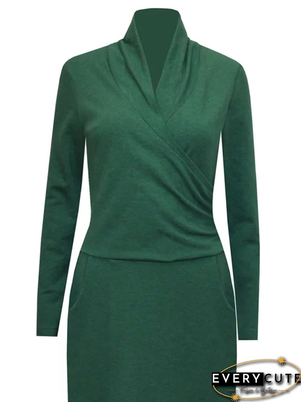 Solid Casual V Neck Knitting Dress