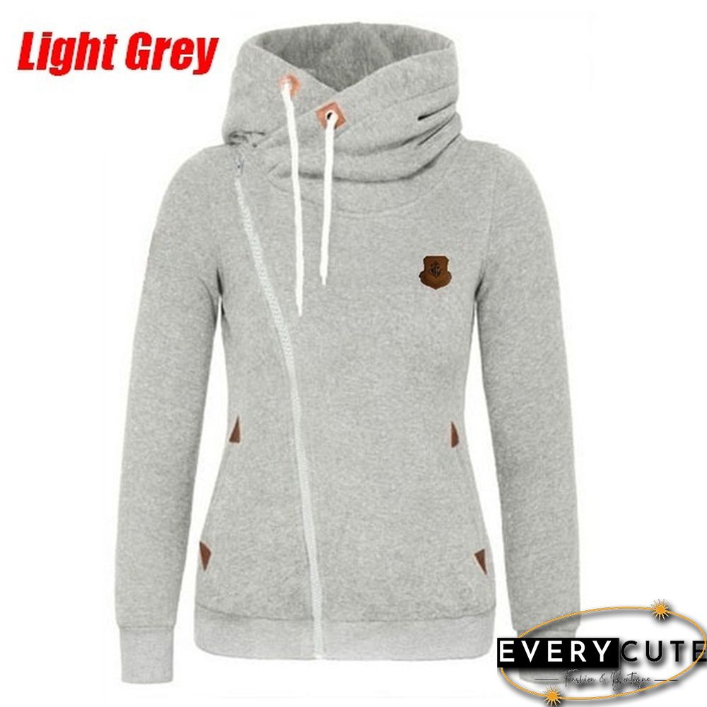 New Fashion Winter Woman Sports Personality Side Zipper Hooded Sweatshirt Candy Colored Sweater Coat
