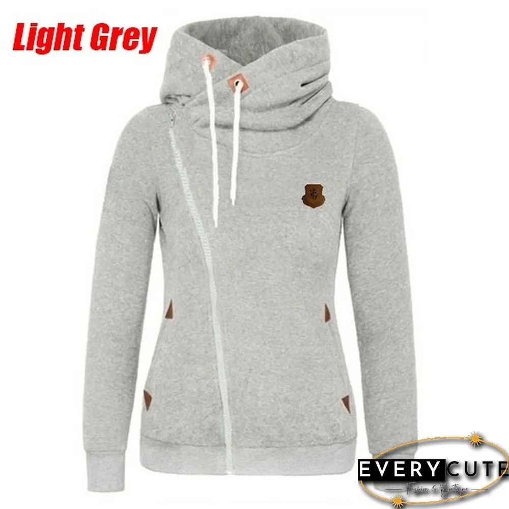 New Fashion Winter Woman Sports Personality Side Zipper Hooded Sweatshirt Candy Colored Sweater Coat