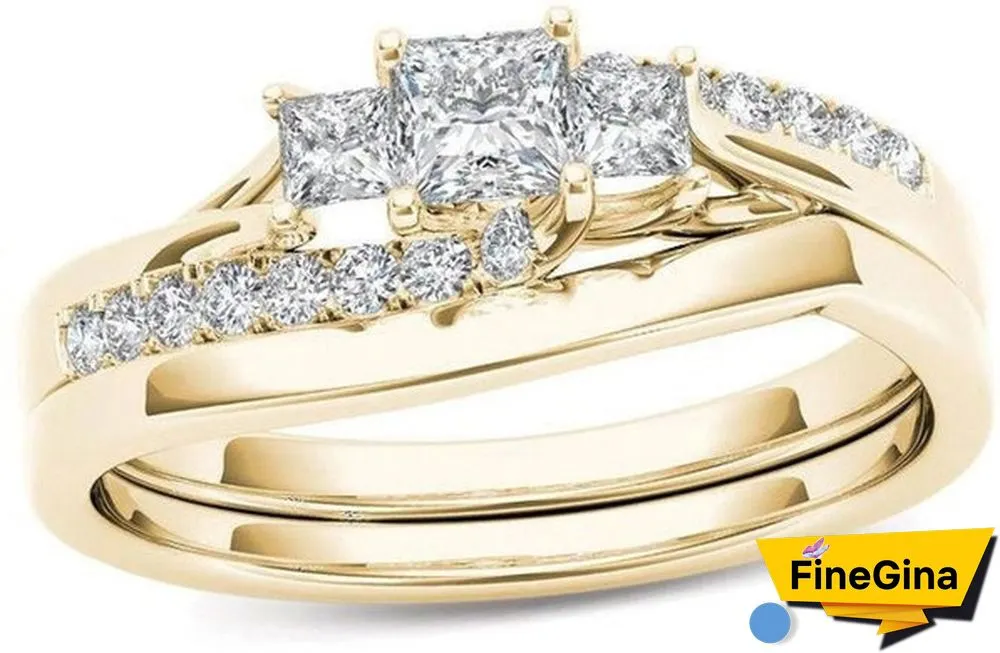 6 Styles Exquisite Women Ladies 18K Gold Natural White Sapphire Diamond Ring Set Anniversary Christmas Gift Engagement Bridal Wedding Jewelry Rings Size 6-10