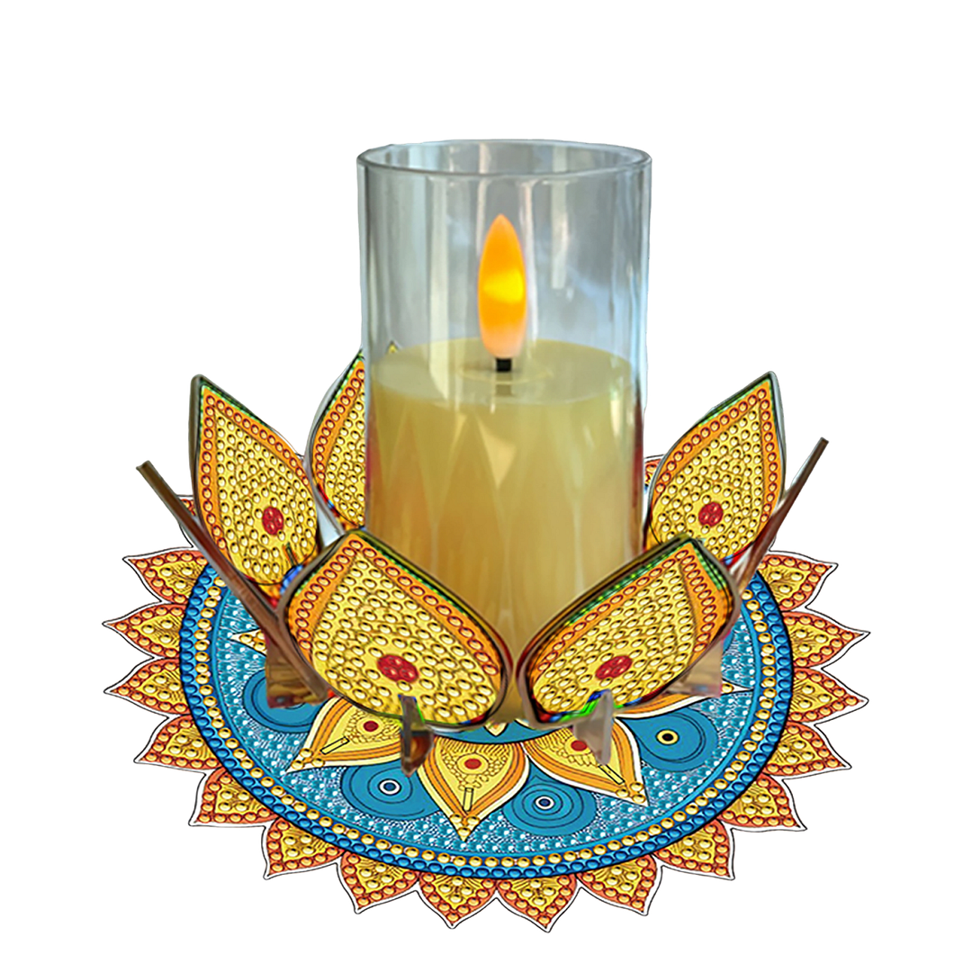 Mandala Lotus-I Acrylic DIY Diamond Painting Candle Holders Without Candles Crystal Painting Tealight Candle Stand Table Centerpiece for Adults Beginners Home Party Decor