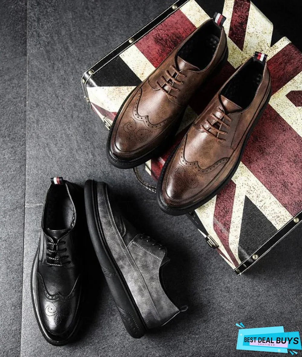 Retro Bullock Design Men Classic Business Formal Shoes Pointed Toe Leather Shoes Oxford Shoes