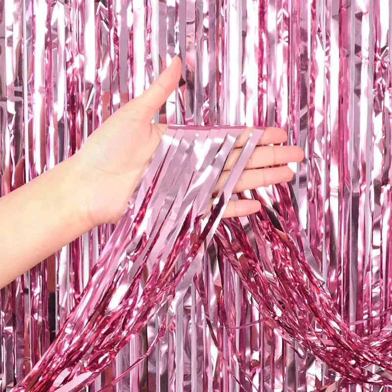 2M Party Backdrop Glitter Rose Gold Tinsel Fringe Foil Curtain Kids Adult Birthday Party Wedding Decoration Supplies Baby Shower