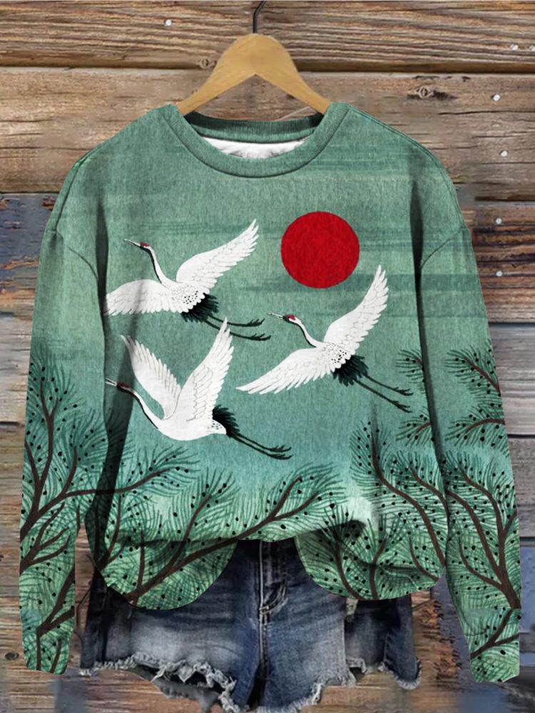 Japanese Flying Cranes Art Vintage Comfy Sweatshirt