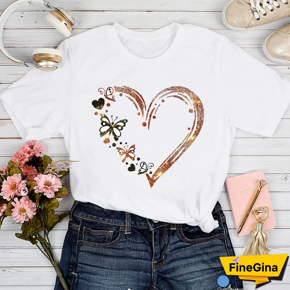 T-shirts Women Love Geometric Trend Style 90s Spring Summer Tshirt Top Lady Print Clothes Graphic Female Tee T-Shirt
