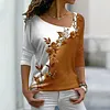 Blusa manga longa floral com decote em V