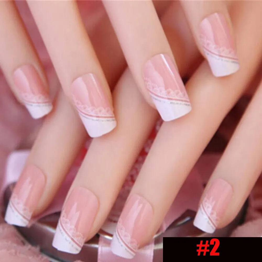 24 PCS Acrylic False Nails Full Cover Plastic Fake Nails Art Tips French Manicure Salon With Double sided adhesive nail Art 515-Nail Inspo