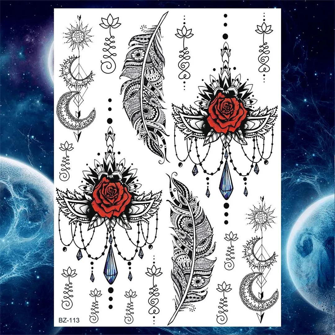 Sexy Black Henna Temporary Tattoos For Women Girls Lotus Flower Lace Tattoo Sticker Fake Jewelry Mandala Body Chest Tatoos Paper