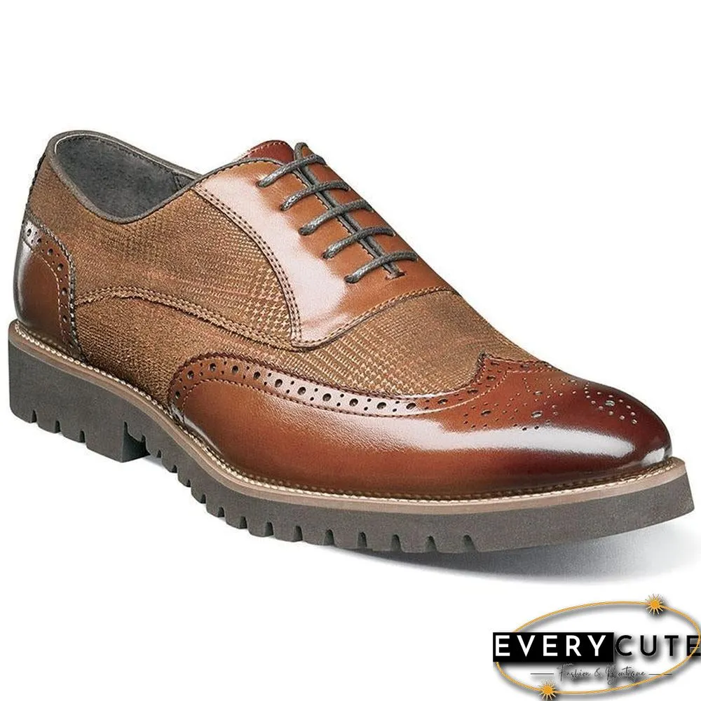 Men's Fashion Lattice Spliced Leather Brogue Shoes