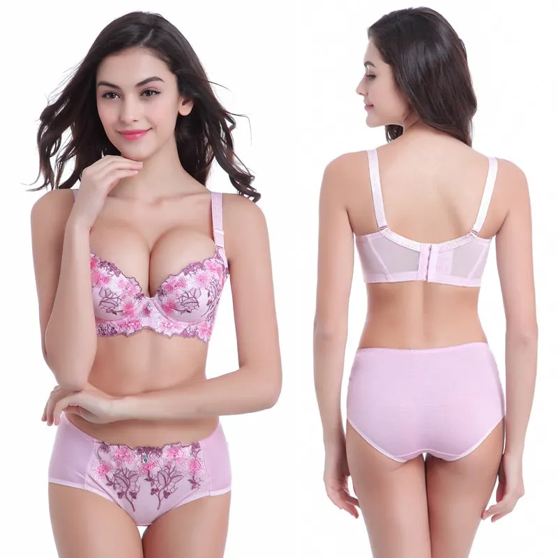 Luxury New Deep V Brand Sexy Big Size Push Up Women's Bra Brief Sets French Romantic Intimate Underwear Panty Set