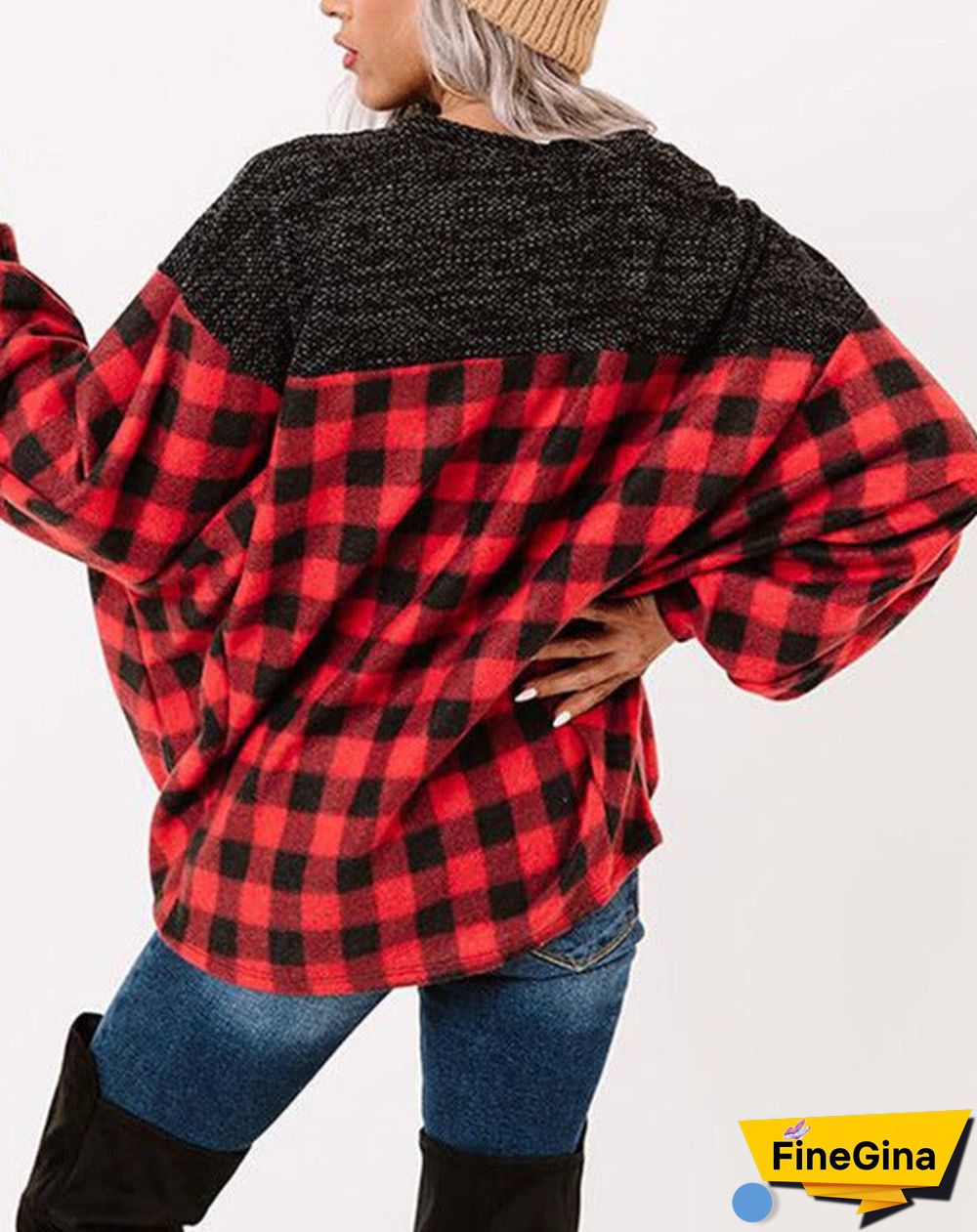Red Long Sleeve Print Top