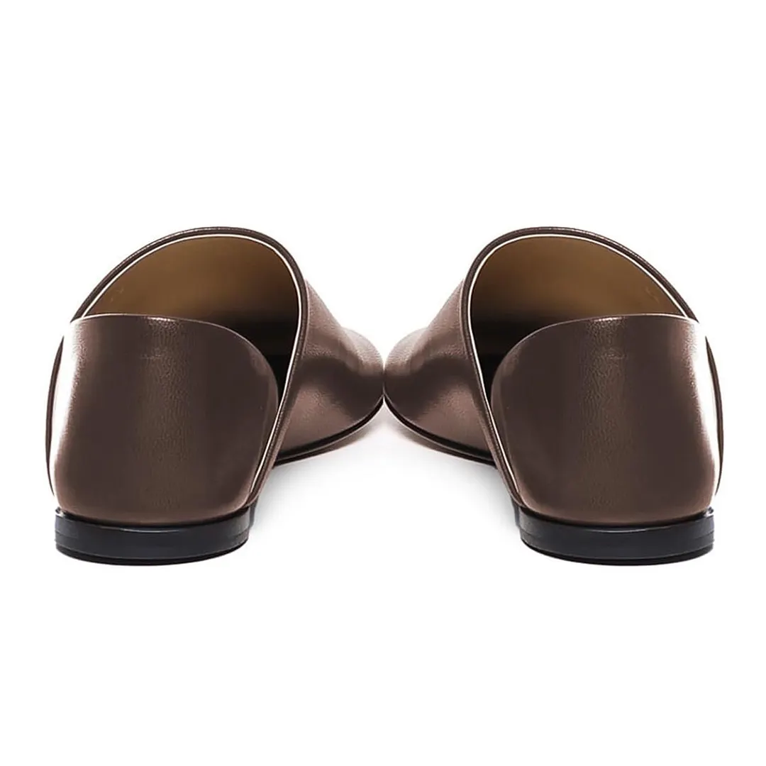 YDN Brown Vegan Leather Square Toe Casual Flat Shoes for Women