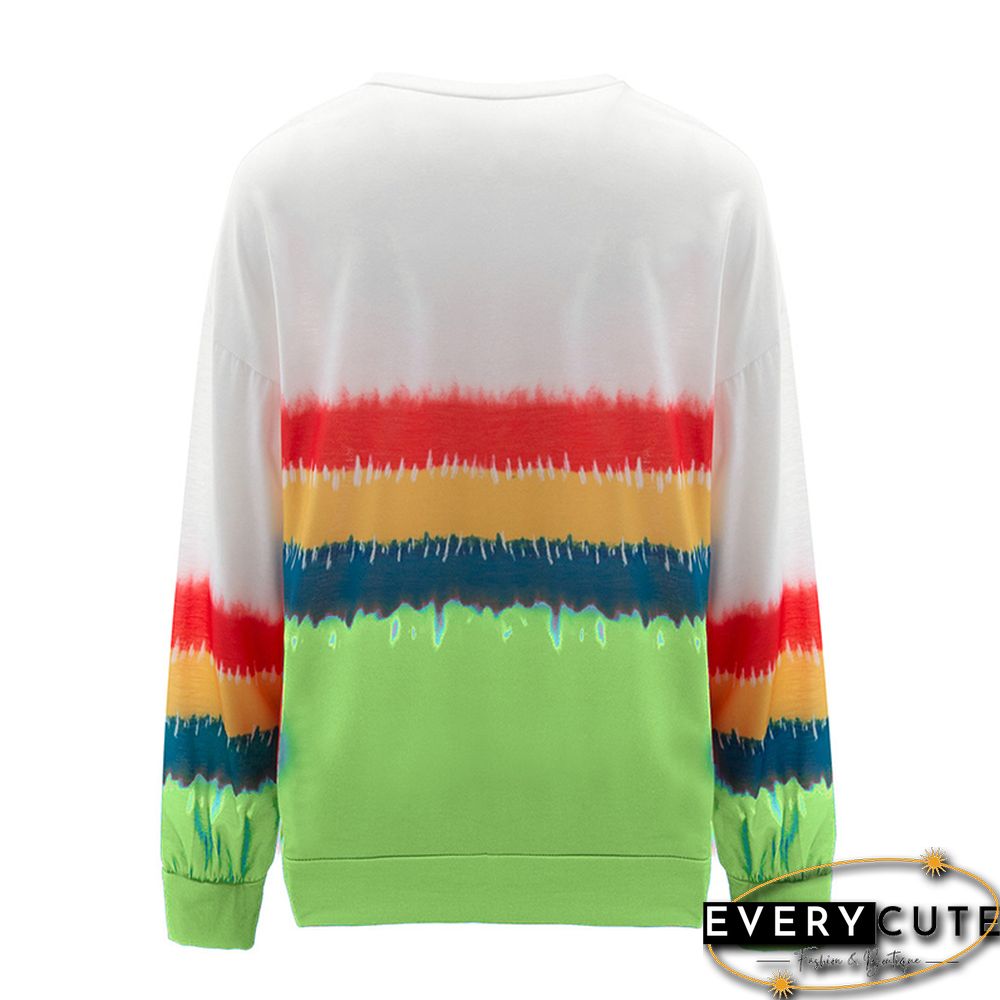Green Rainbow Ombre Long Sleeve Tops