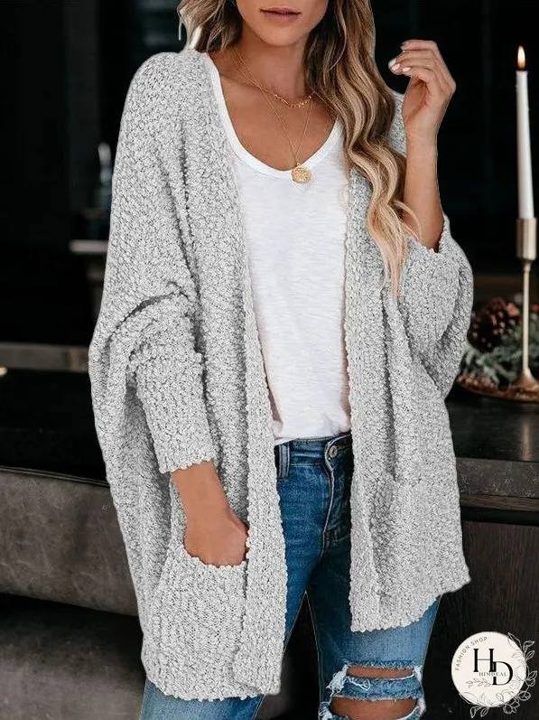 Cardigans Fashion Pocket Long Sleeve Plush Cardigan for Women