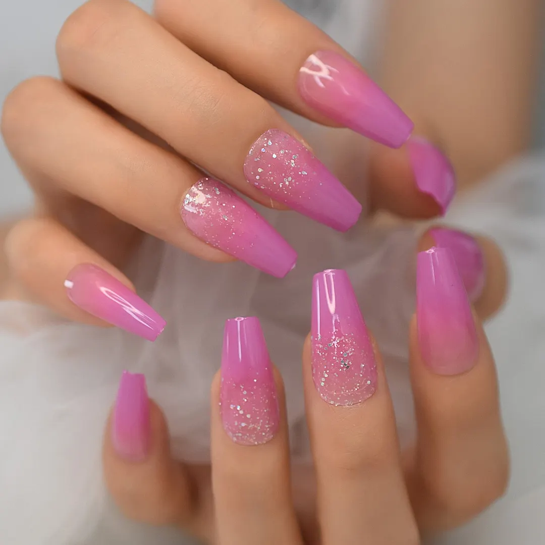 Long Coffin False Press On Nails Pink Black White Abstract Swirl Fake Nails Ballerina Full Cover Gel Glossy Acrylic Nail Tips-Nail Inspo