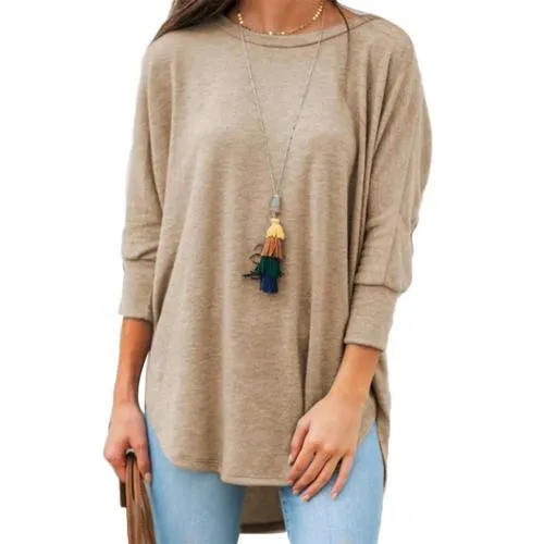 Summer Harajuku Women's T-shirt Women Casual Solid Color 3/4 Sleeve O Neck Irregular Hem Plus Size Loose T-shirt summer clothes