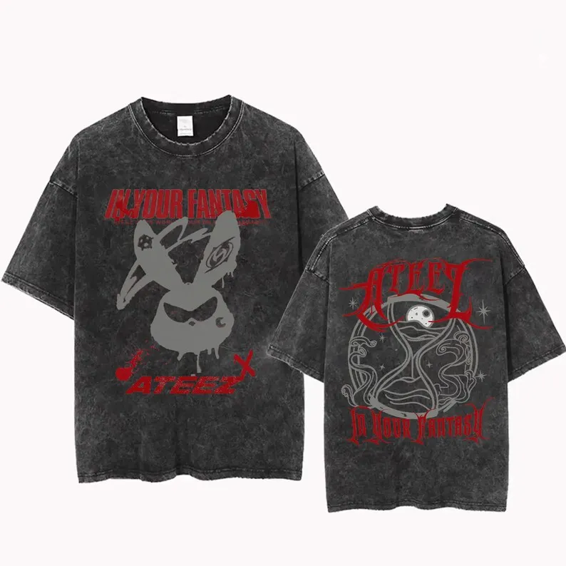 ATEEZ Tシャツ 멋 Ateez World Tour In Your Fantasy Black Washed T-Shirt