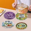4 PCS Wooden Diamond Painted Placemats Round Placemat with Holder (Home)