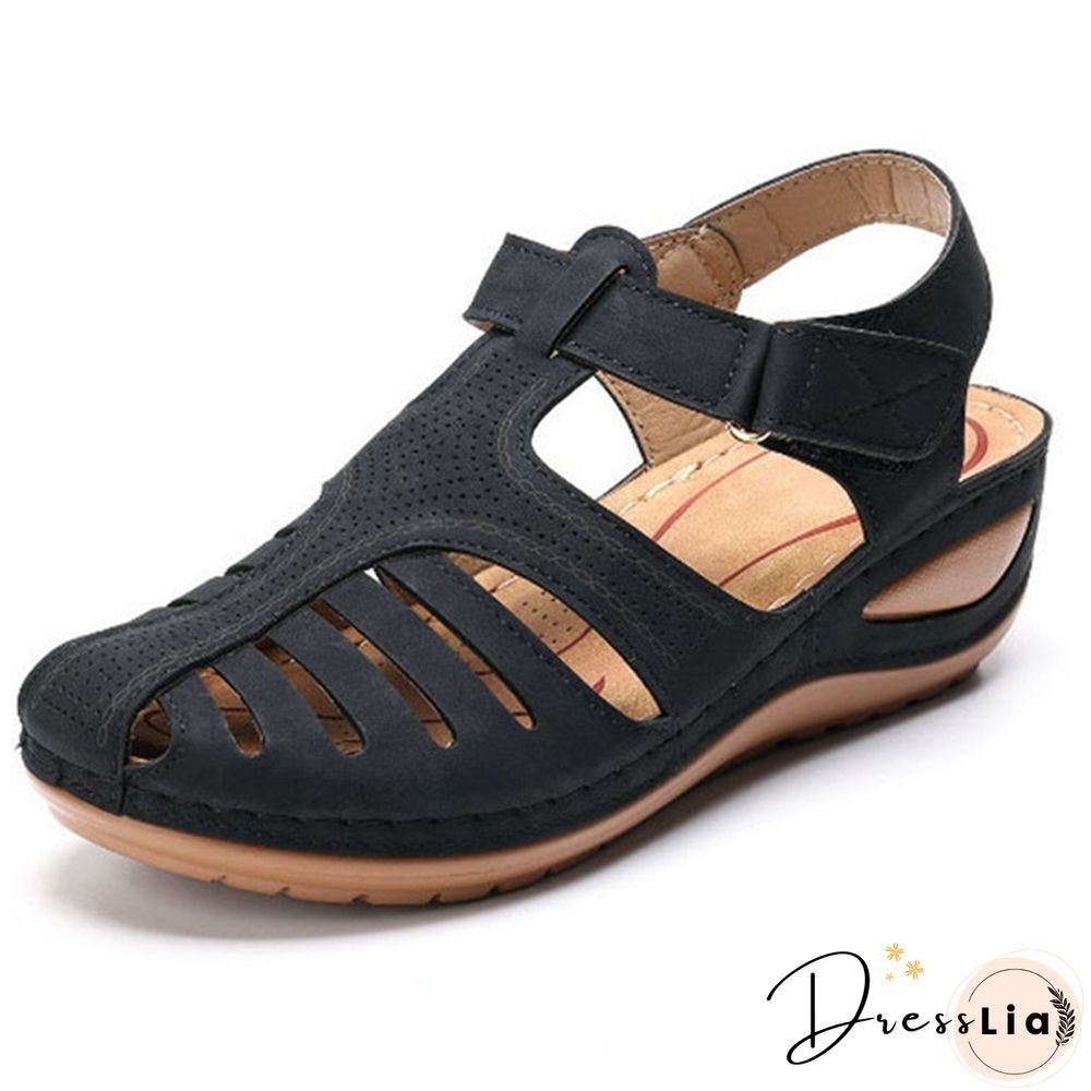 New Leather Hollow Out Vintage Sandals Casual Flat Sandals Summer Women Beach Sandal