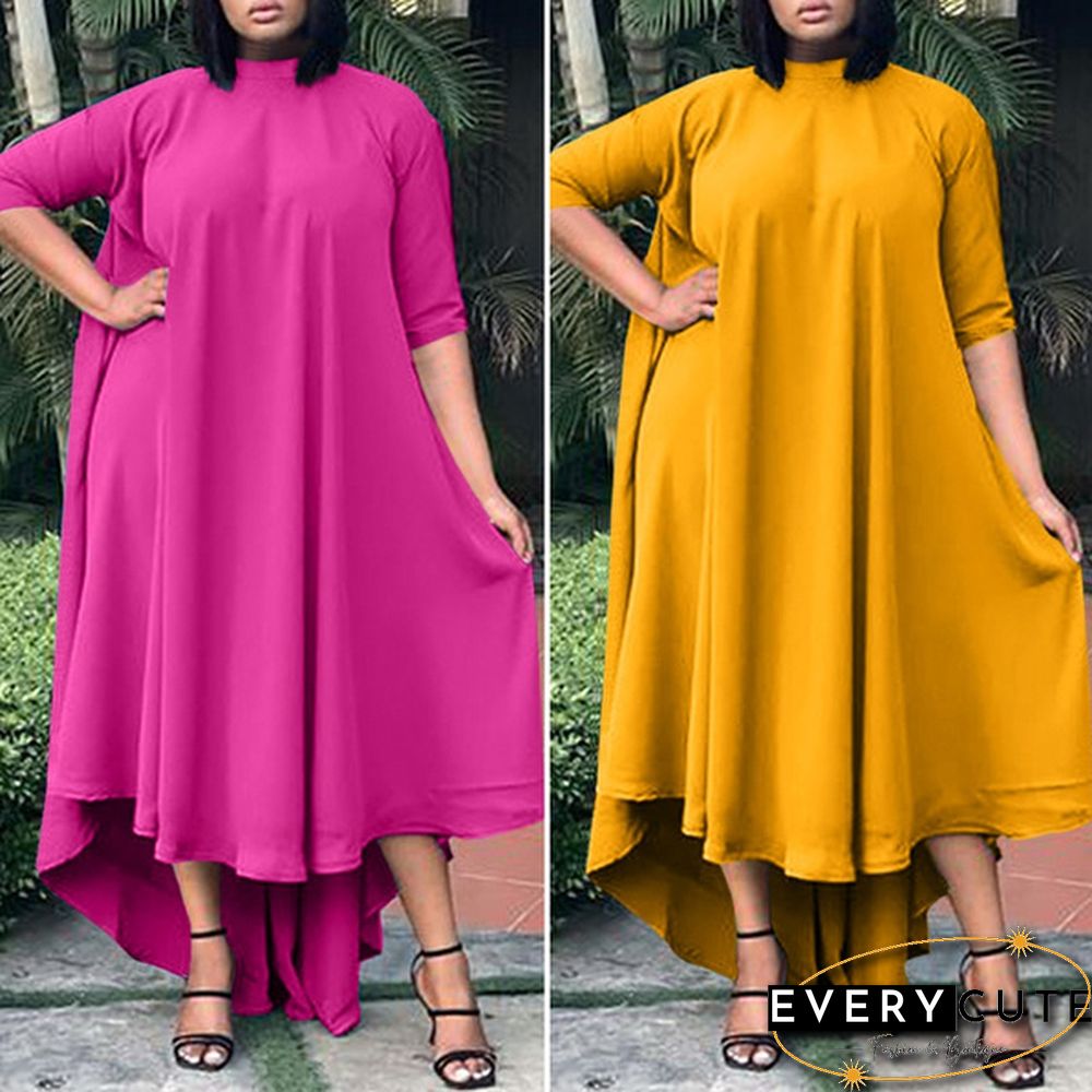 VONDA Women Half Sleeve Irregular Hem Pleated Dress Casual Loose Holiday Long Dresses Vestidos Plus Size 4#