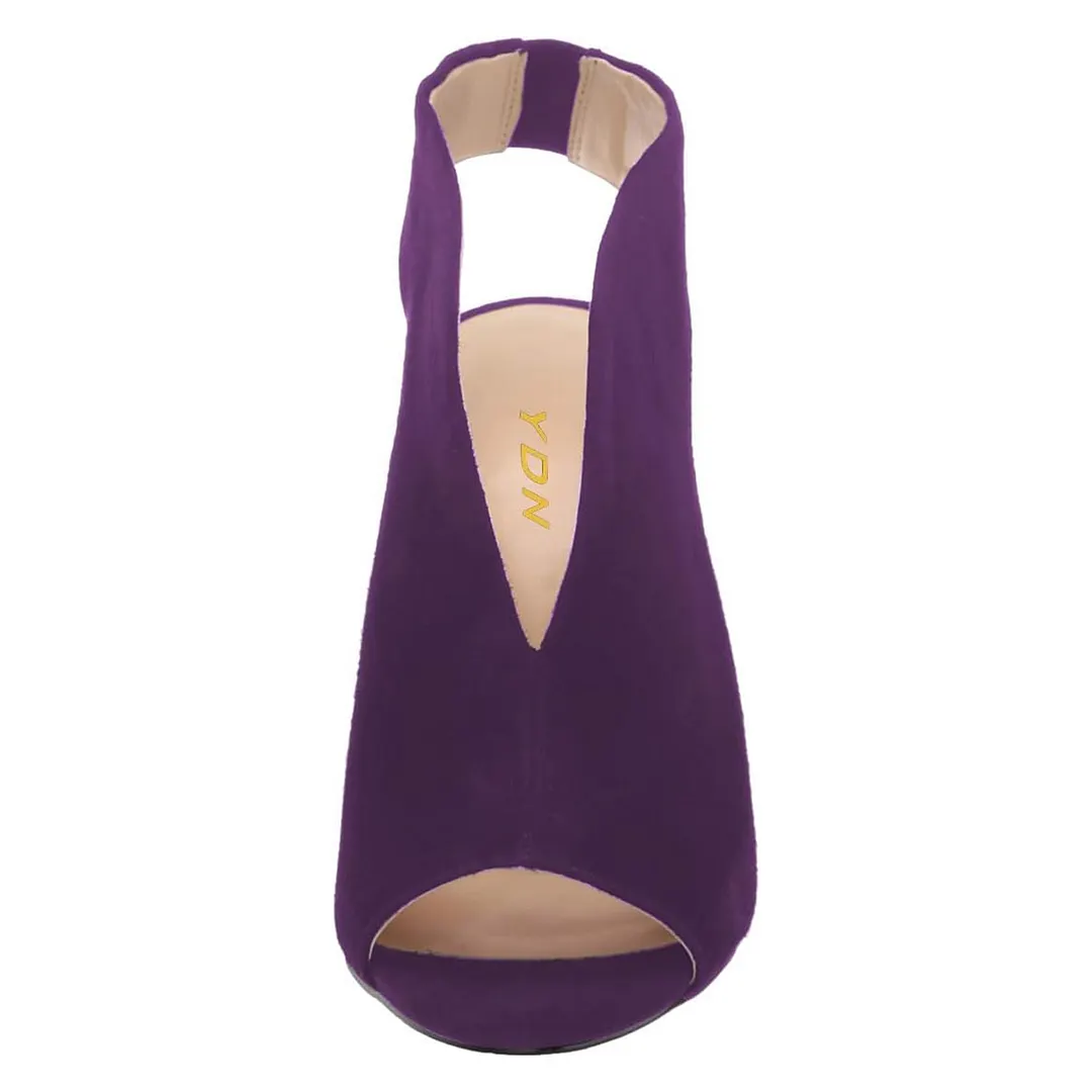 Purple Faux Suede Peep Toe Slingback Party Stiletto Heels Sandals