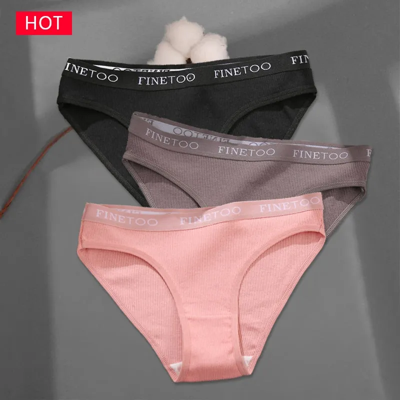 FINETOO 3Pcs/set Colorful Stripes Panties Women's Cotton Briefs M-XL Low-Rise Rainbow Underwear Ladies Underpants Girls Panties