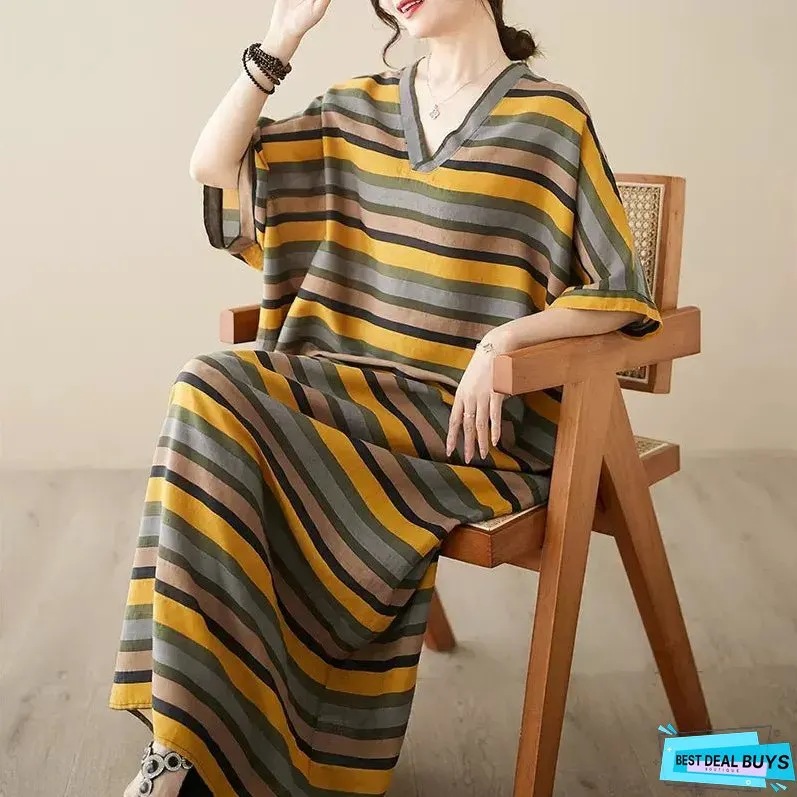 Summer Sandy Striped Resort Maxi Dress