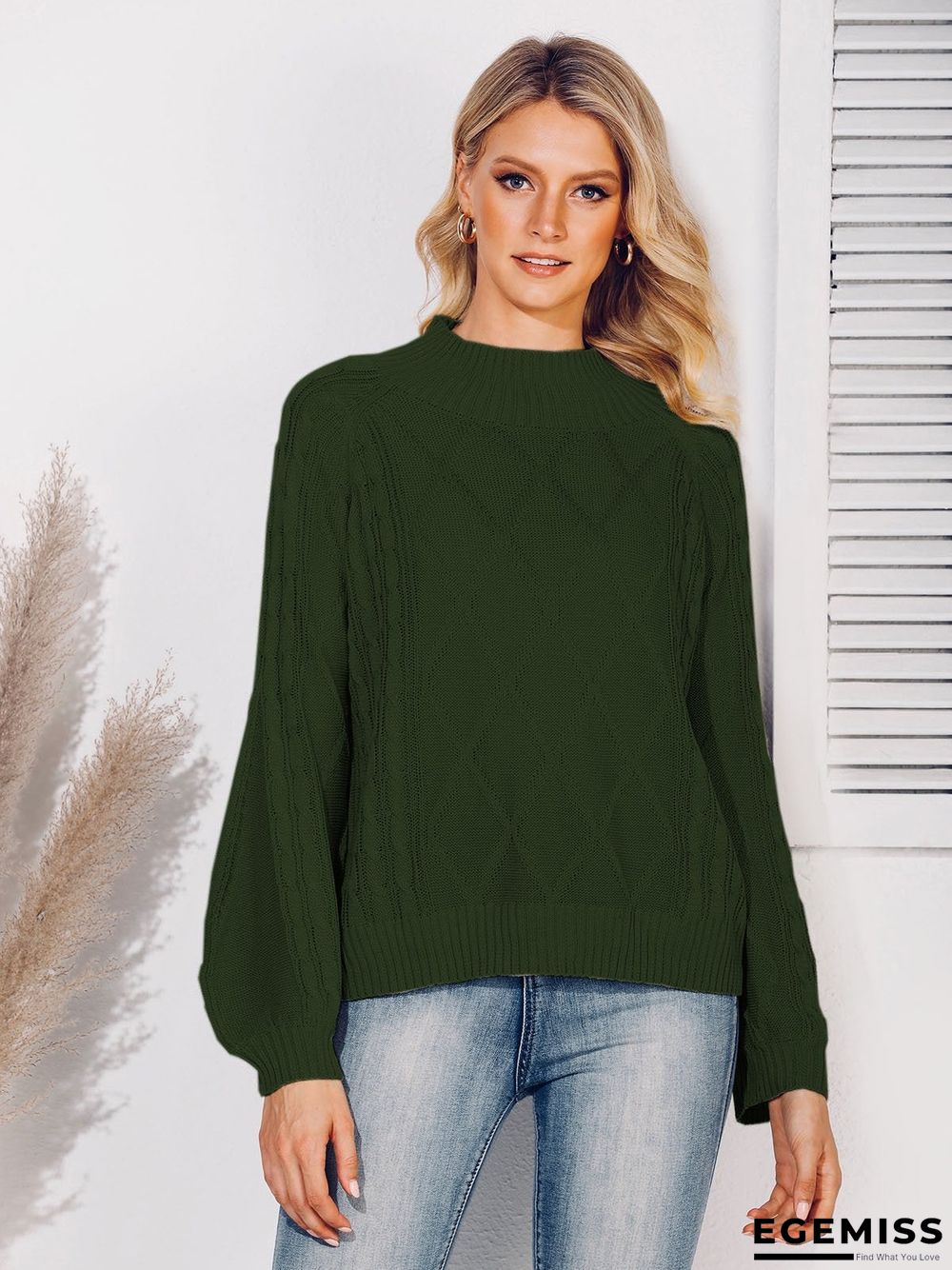 Balloon Sleeve Solid Sweater | EGEMISS