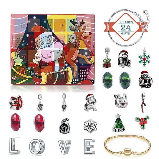 Calendrier De Compte &agrave; Rebours 24 jours Bricolage Perl&eacute; Bo&icirc;te Aveugle Cadeau De No&euml;l Bracelet