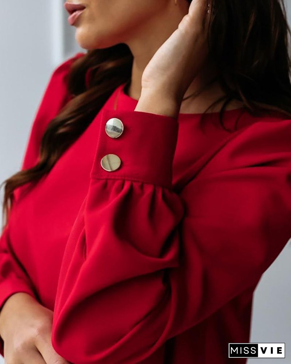 Solid Button Design Casual Mini Dress P14925