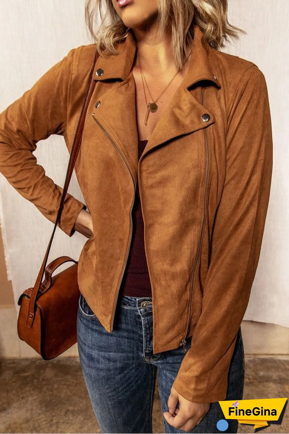 Turndown Collar Zipper Design Jacket(4  colors )
