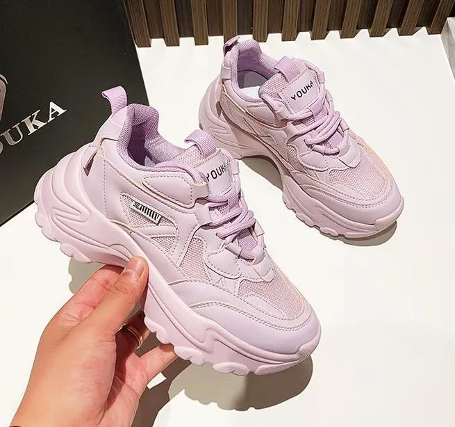 New Black Dad Chunky Sneakers Casual Vulcanized Shoes Woman High Platform Sneakers Lace Up White Sneakers Women 2022