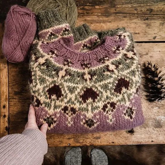 Vintage Geometric Contrast Pattern Print Sweater