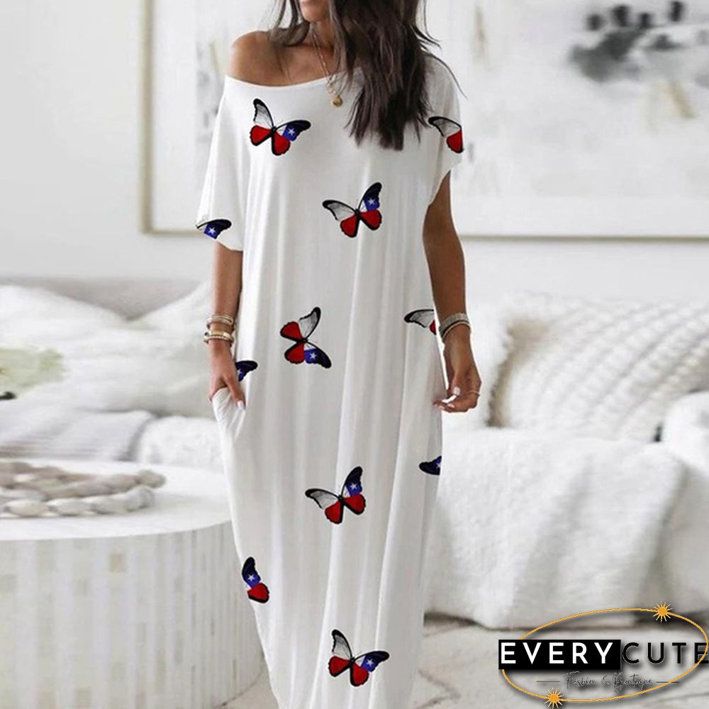 Plus Size Xs-5Xl Women Loose Casual Short Sleeve Moon Stars Print Maxi Dress Home Clothes Soft Long Dresses Homeware Vestidos Casuales
