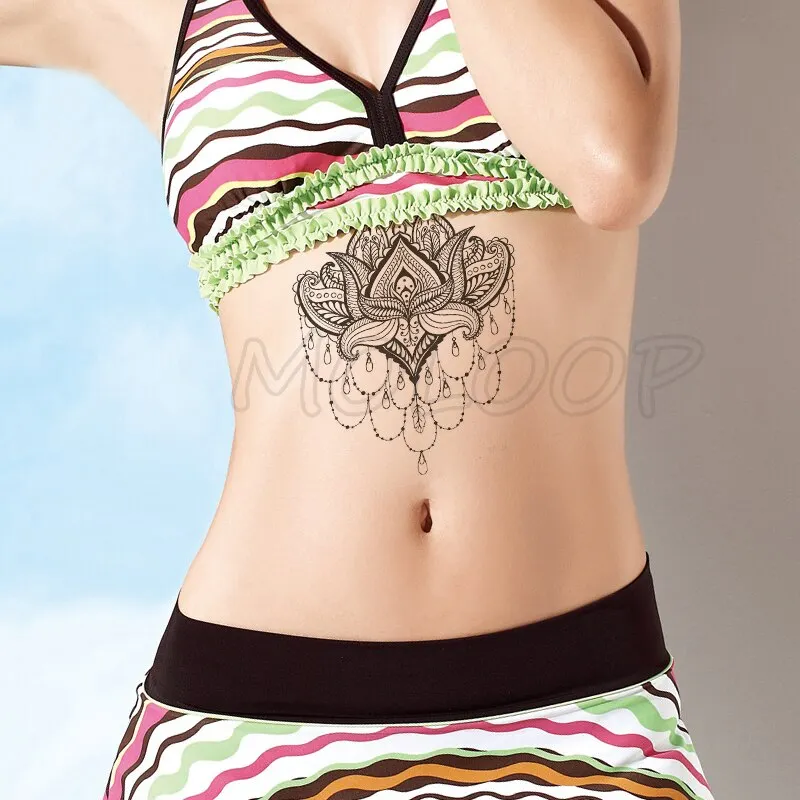 Waterproof Fake tattoo rose flower heart key necklace color tatoo sticker temporary tatto chest back leg belly for woman girl