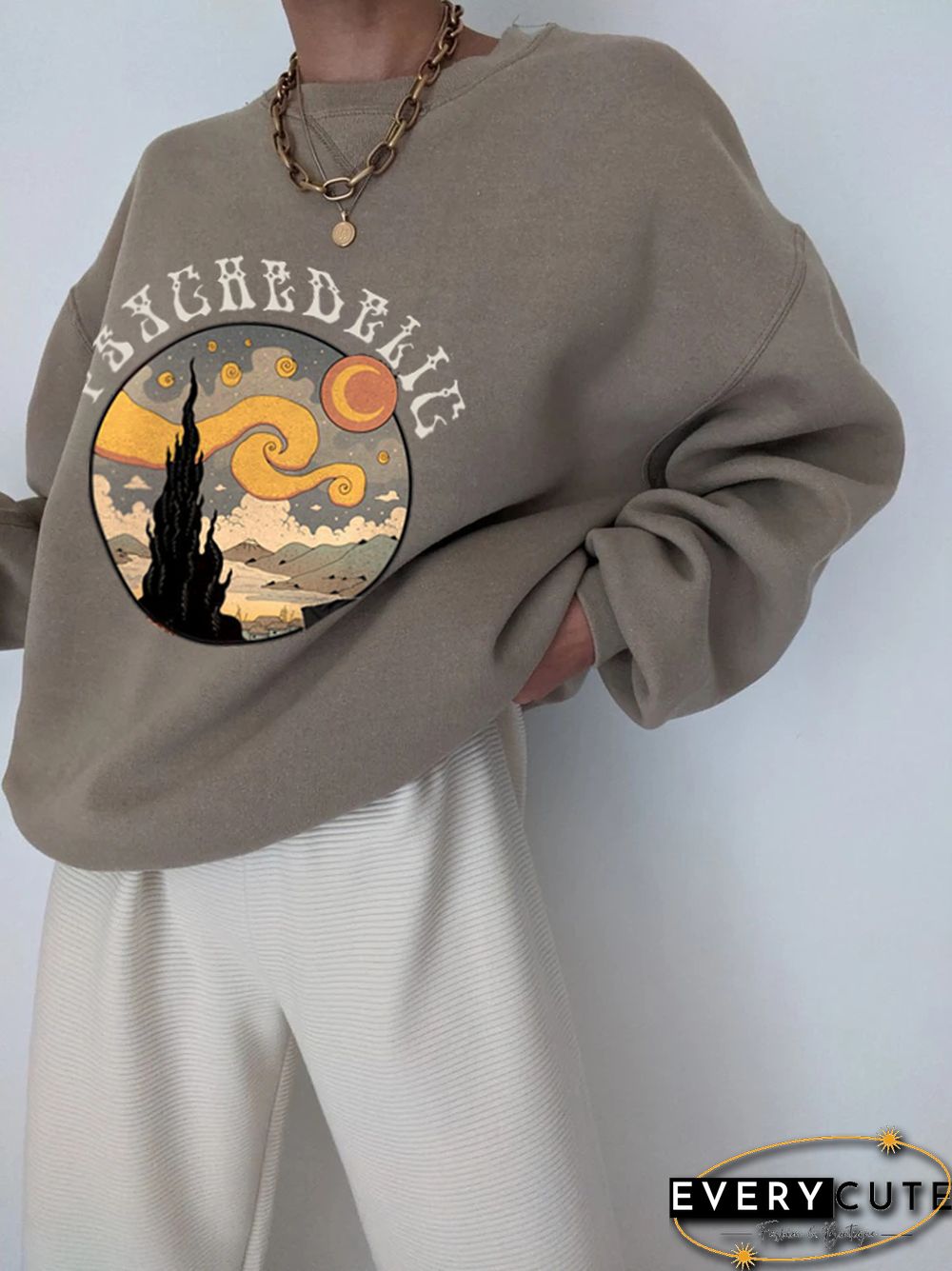 Starry Sky Print All-Match Casual Loose Sweatshirt