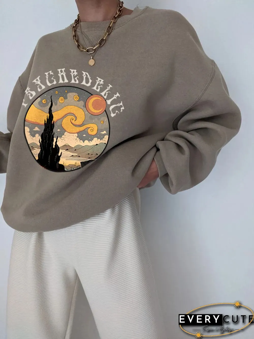 Starry Sky Print All-Match Casual Loose Sweatshirt