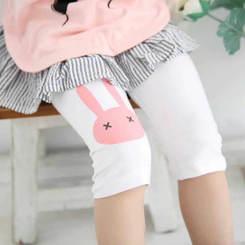 Children Cotton Leggings Summer Bottoms Rabbit Footless Girls Knee Length Pants Kids Pants Casual Trousers 2-10years