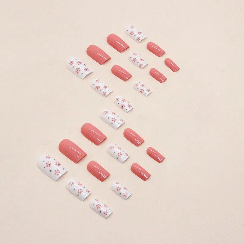 Churchf Churchf And Long Fashion European Square Nail Fake Nails Lovely Pink Tender Girl Flower Flower Wear A Finished Products