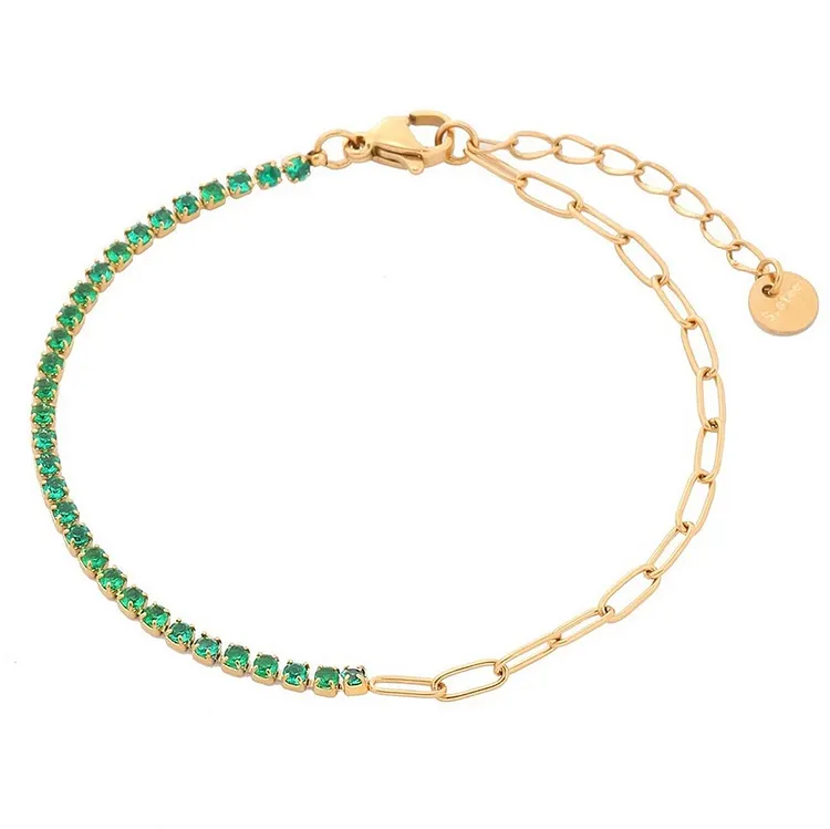 Stainless Steel Women's Chain Bracelet with Delicate Diamond Accents
