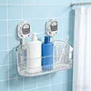 No-Drill Bathroom Suction Storage Box Reusable Multi Functional Suction Cup Shelf Detachable Transparent Storage Hanging Basket for Shampoo Conditioner Soap