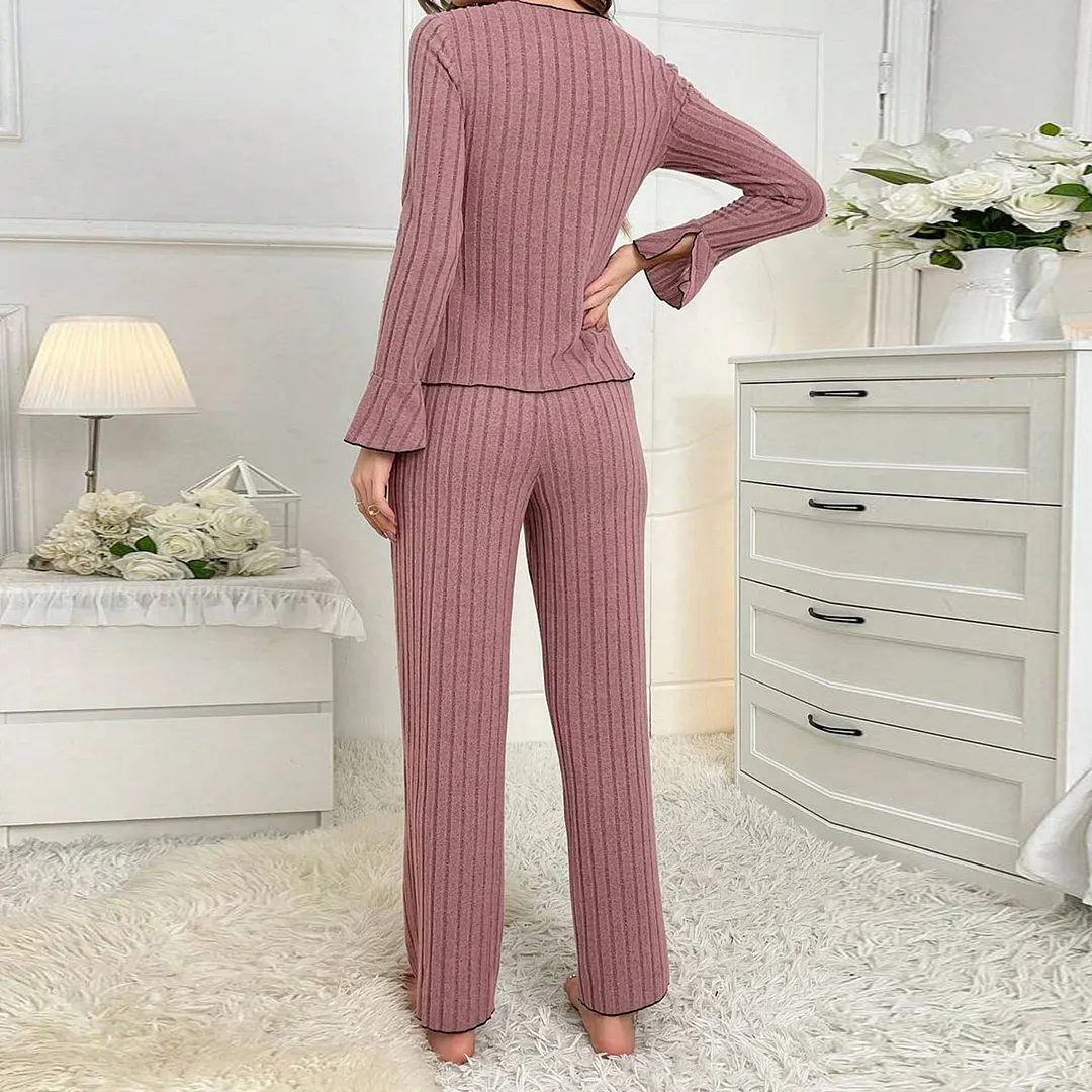 Churchf Pajamas Women Simple Fashion Collar Casual Bow Long Sleeve Trousers Homewear Suit Women