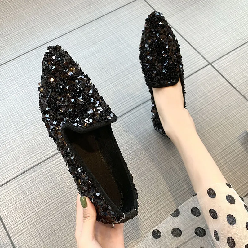Fashion Women Ballet Shoes Leisure Spring Autumn Ballerina Bling Flash Sequins Flats Shoes Princess Shiny Pointed Wedding Shoes