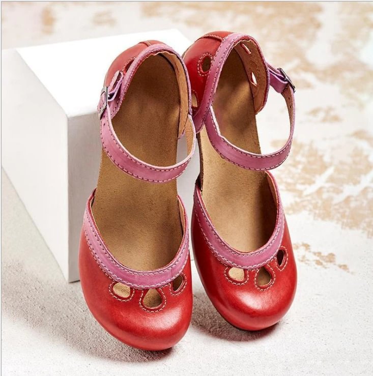 Qengg Buckle Cute Mary Janes Pumps Women Cutout Rome Round Toe Casual Office Comfy Summer High Heels Shoes Chunky Heels Pumps