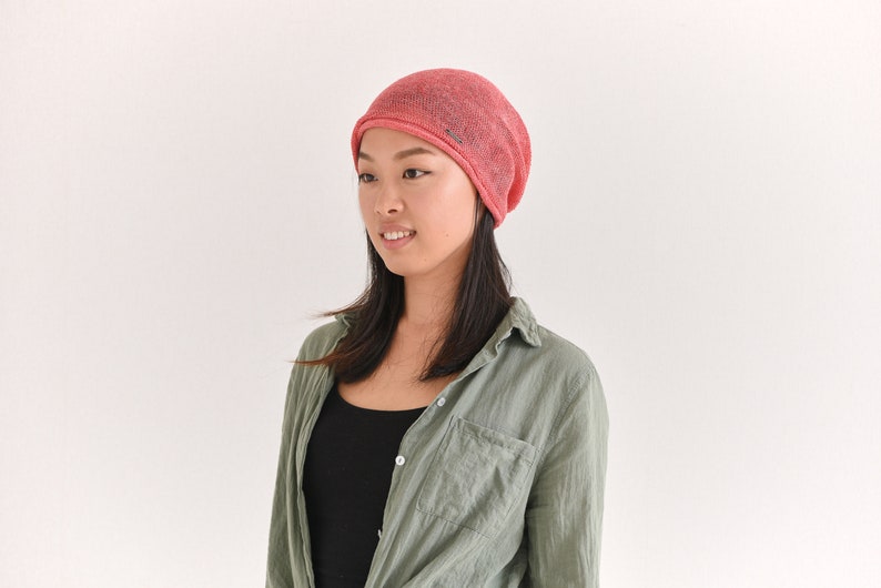 Linen Summer Beanie, Slouchy Eco Friendly Beanie, Lightweight Slouch Hat, Cooling Cap, Womens Summer Knit, Mens Baggy Hipster, Made in Japan