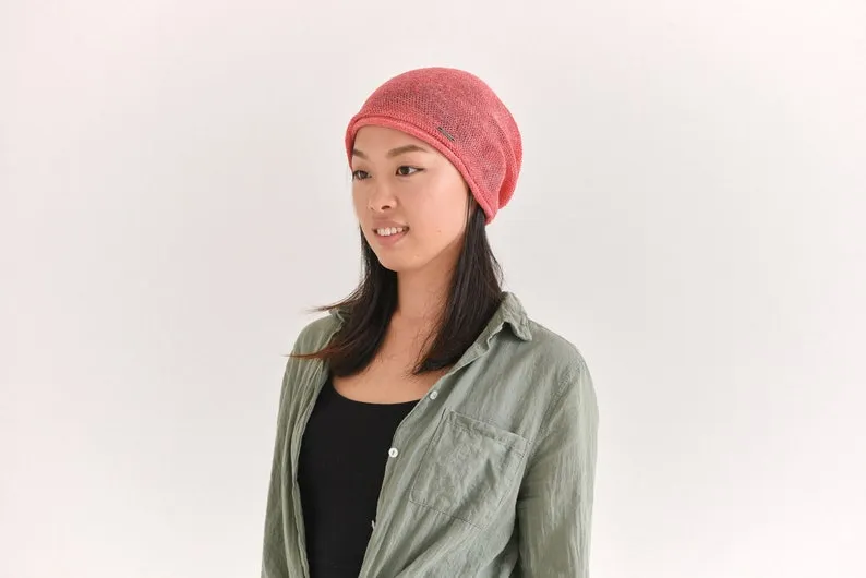Linen Summer Beanie, Slouchy Eco Friendly Beanie, Lightweight Slouch Hat, Cooling Cap, Womens Summer Knit, Mens Baggy Hipster, Made in Japan